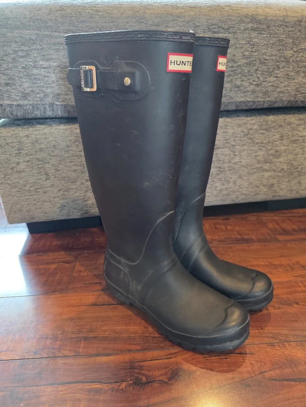 Hunter Matte Black Tall Rubber Rain Boots with Logo